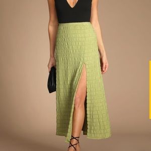 Lulus Crinkle Green Midi Slit Skirt